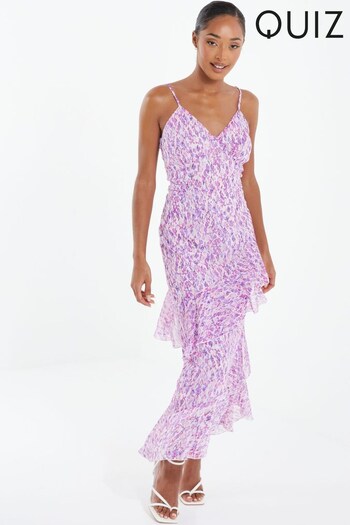 Quiz Pink & Purple Strappy Chiffon Tiered Midi Dress (K62926) | £48