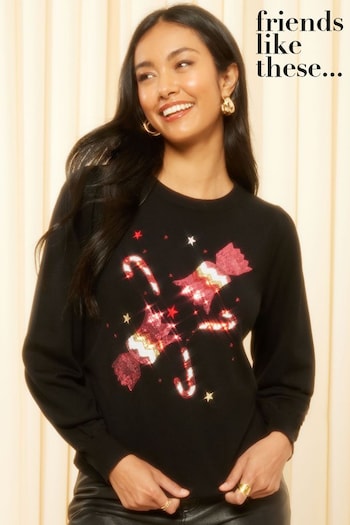 Friends Like These Black Cosy Crew Neck Christmas Cracker Jumper (K63199) | £30