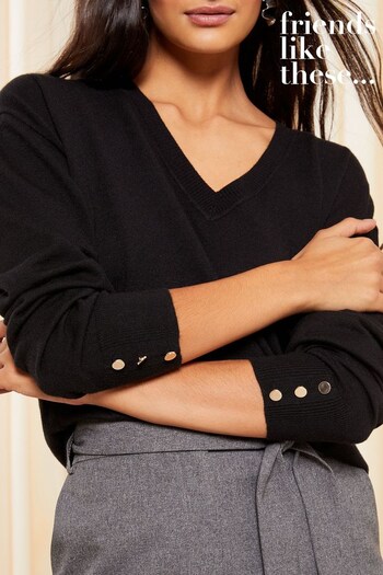 New In & Trending Black V Neck Tunic Knitted Jumper (K63212) | £24