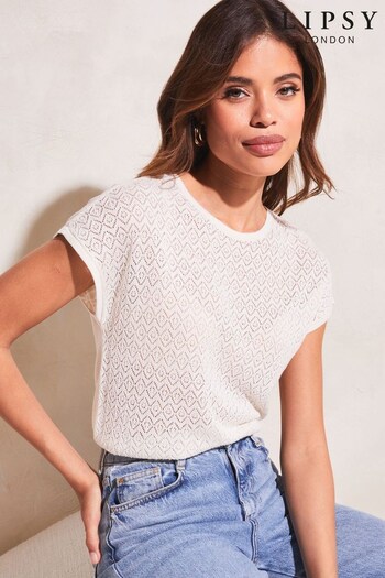 Lipsy White Crochet Mix Knitted T-Shirt (K63281) | £34