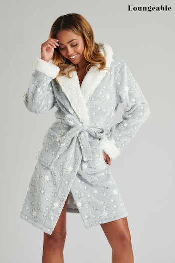Loungeable Grey Sparkle Star Luxury Fleece Hooded Robe (K63368) | £32