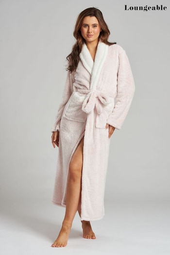 Loungeable Pink Snow Tipped Well Soft Fleece Collar Maxi Robe (K63369) | £34