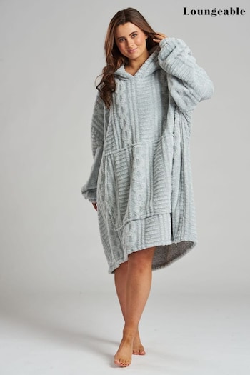 Loungeable Grey Cable Cut Borg Snuggle Hoodie (K63376) | £36