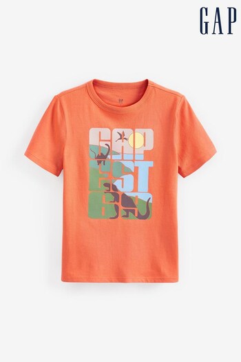 Gap Orange Graphic Logo  Crew Neck Short Sleeve T-Shirt (K63462) | £7