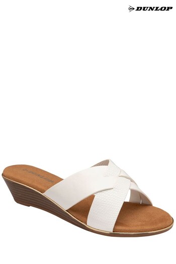 Dunlop White Ladies Wedge Mule Sandals (K63538) | £45