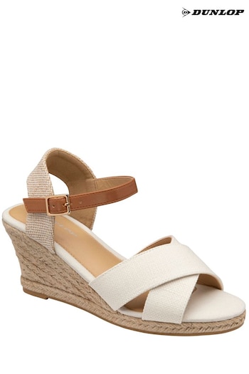 Dunlop White Ladies Ankle Strap Wedge Sandals (K63545) | £40