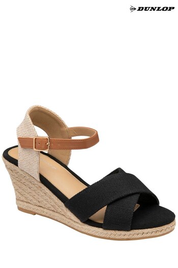 Dunlop Black Ladies Ankle Strap Wedge Sandals (K63546) | £40