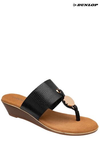 Dunlop Black Ladies Wedge Toe-Post Sandals (K63550) | £45