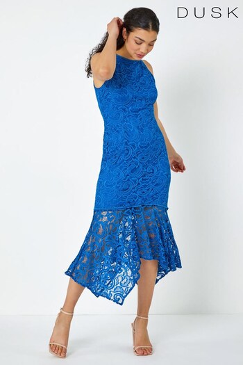 Dusk Blue Sleeveless Stretch Lace Midi Dress (K63601) | £70
