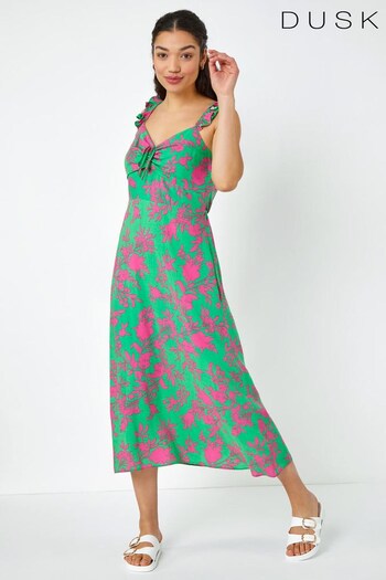 Dusk Green & Pink Floral Print Midi Sundress (K63613) | £50