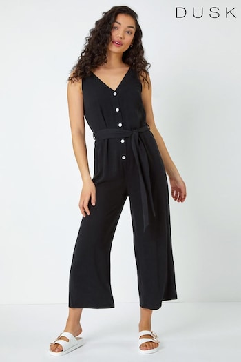 Dusk Black Sleeveless Linen Blend Jumpsuit (K63615) | £48