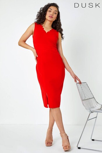 Dusk Red Sleeveless Scallop Detail Stretch Dress (K63617) | £55