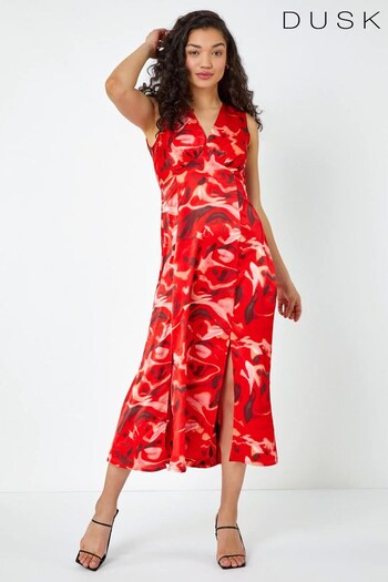 Dusk Red Sleeveless Marble Print Midi Dress (K63620) | £65