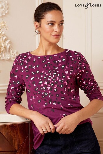 Love & Roses Berry Red 3/4 Sleeve Boat Neck T-Shirt (K63803) | £29