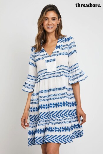 Threadbare Blue Embroidered Kaftan Tiered Beach Day Dress (K63865) | £42