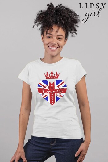 Lipsy White Coronation Union Jack Heart Party Women's T-Shirt (K63973) | £22