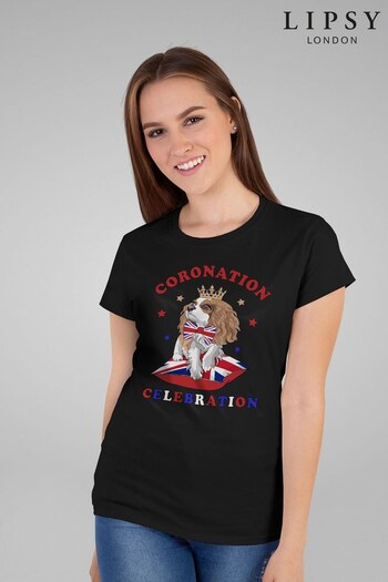 Lipsy Black Coronation Spaniel Women's T-Shirt (K63976) | £22