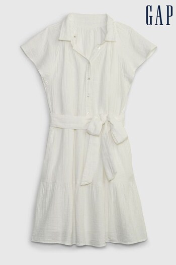 Gap White Crinkle Gauze Flutter Sleeve Mini Shirtdress (K64038) | £55