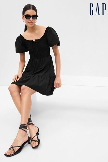 Gap Black Flutter Sleeve Smocked Mini Dress (K64041) | £55