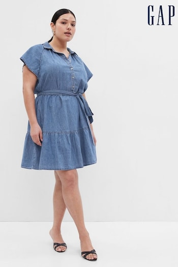 Gap Blue Organic Cotton Denim Flutter Sleeve Mini Shirtdress (K64051) | £55