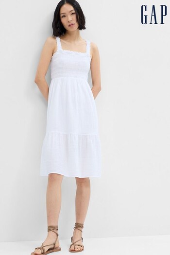 Gap White Smocked Midi Dress (K64070) | £50