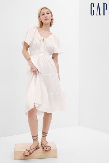 Gap White Crinkle Gauze Tiered Midi Dress (K64081) | £65