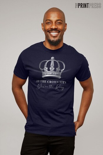 The Print Press Navy Coronation If The Crown Fits Silver Men's T-Shirt (K64105) | £22