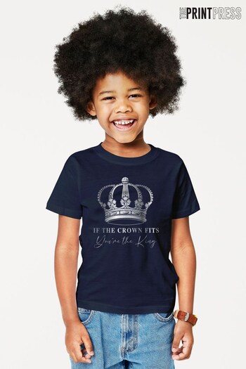 The Print Press French Navy Coronation If The Crown Fits Silver Kids T-Shirt (K64107) | £18
