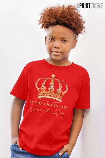 The Print Press Red Coronation If The Crown Fits Gold Kids T-Shirt (K64110) | £18