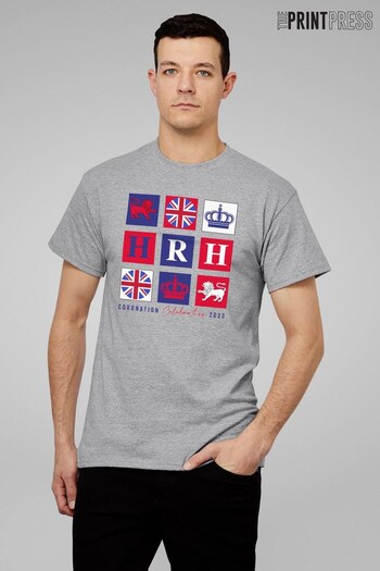 The Print Press Heather Grey Coronation HRH Men's T-Shirt (K64111) | £22