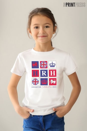 The Print Press White Coronation HRH Kids T-Shirt (K64114) | £18
