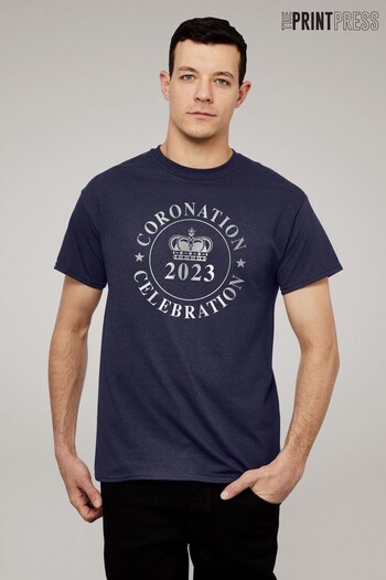 The Print Press Navy Coronation Celebration Silver Logo Men's T-Shirt (K64116) | £22