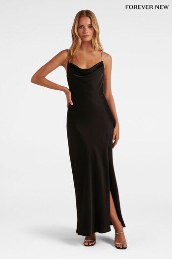 Forever New Black Hannah Diamante Strap Satin Dress (K64132) | £110
