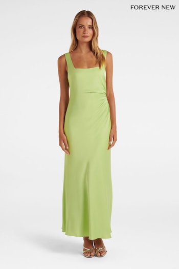 Forever New Green Winnie Square Neck Ruched Midi Dress (K64141) | £110