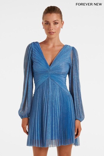 Forever New Blue Madison Pleated Plisse Mini Dress (K64157) | £100