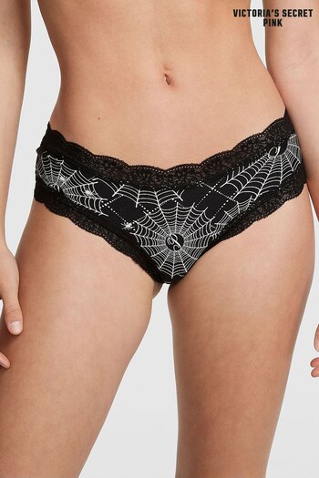 Victoria's Secret PINK Pure Black Spider Web Cheeky Lace Trim Knickers (K64182) | £9