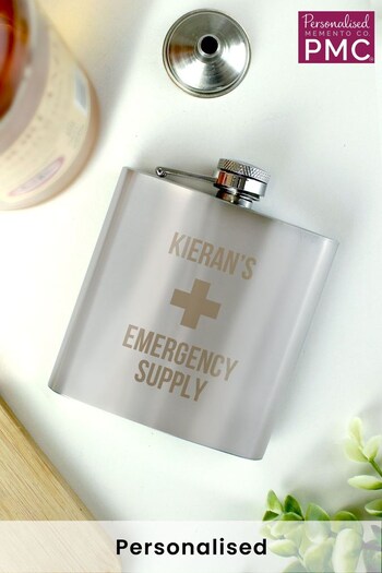 Personalised Emergency Supply Stainless Steel Hip Flask  by PMC (K64321) | £12
