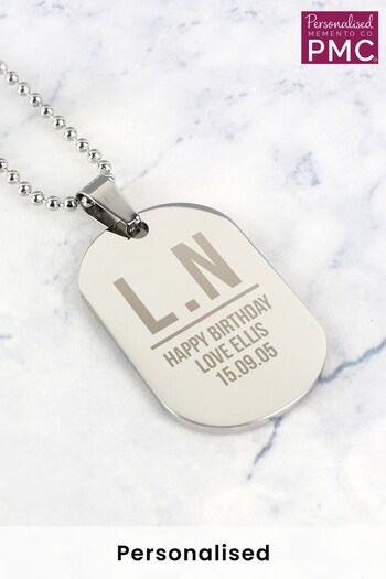 Personalised Initials Stainless Steel Dog Tag Necklace by PMC (K64322) | £20