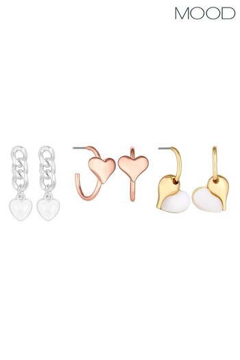 Mood Silver Polished Heart Mixed Earrings - Pack of 3 (K64417) | £18