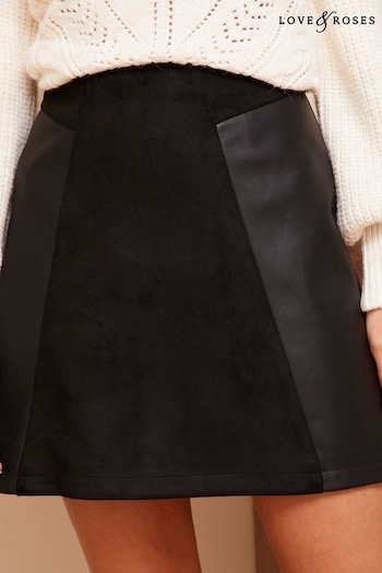 Love & Roses Black Suedette Faux Leather Mini Skirt (K64470) | £42