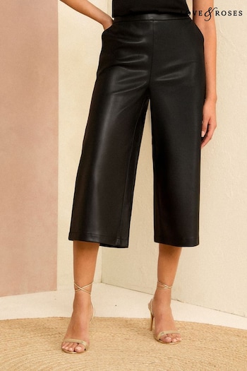 Love & Roses Black Faux Leather Culotte CHEN Trousers (K64474) | £48