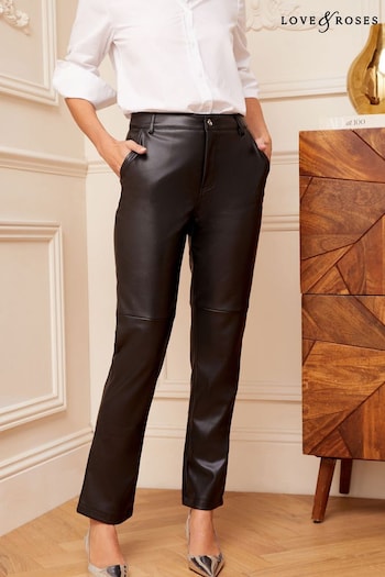 Love & Roses Black Faux Leather Straight Leg Trousers (K64477) | £49