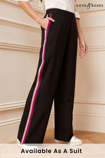 Love & Roses Black Side Stripe High Waist Wide Leg Tailored Trousers (K64546) | £28