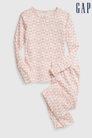 Gap Pink Organic Cotton Check Hearts Pyjama Set (K64637) | £25
