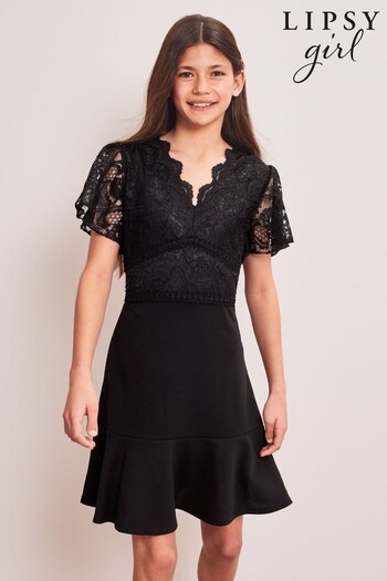 Lipsy Black Lace Bodice Scuba Dress (K64836) | £34 - £42