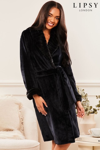 Lipsy Black Shawl Collar Super Soft Dressing Gown (K64993) | £38