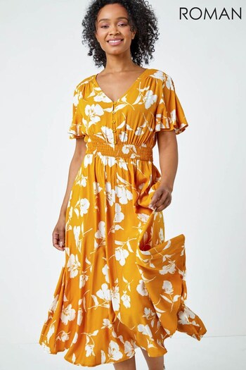 Roman Yellow Petite Floral Print Tiered Boho Dress (K65012) | £42