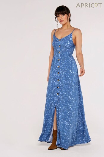 Apricot Blue Textured Buttoned Cami Maxi Dress (K65014) | £35