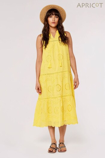 Apricot Yellow Tassel Broderie Tier Midaxi Dress (K65022) | £44