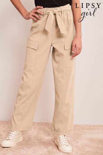 Lipsy Camel Wide Leg Belted Cargo Trousers (K65049) | £24 - £32